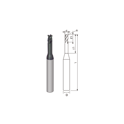 R650-Micro Diameter 4 Flutes Rib Corner Radius End Mill