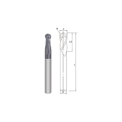 R650-Long Shank Ball Nose End Mill/2 Flutes