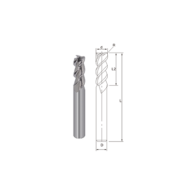 AL550-3 Flutes Corner Radius End Mills For Aluminum/Long Shank