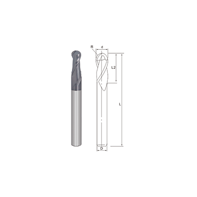 SUS-Long Shank Ball Nose End Mill/2 Flutes