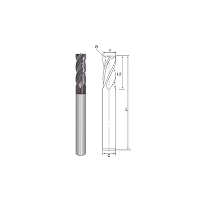 SUS-Long Shank Unequal Spiral Corner Radius End Mill/4 Flutes